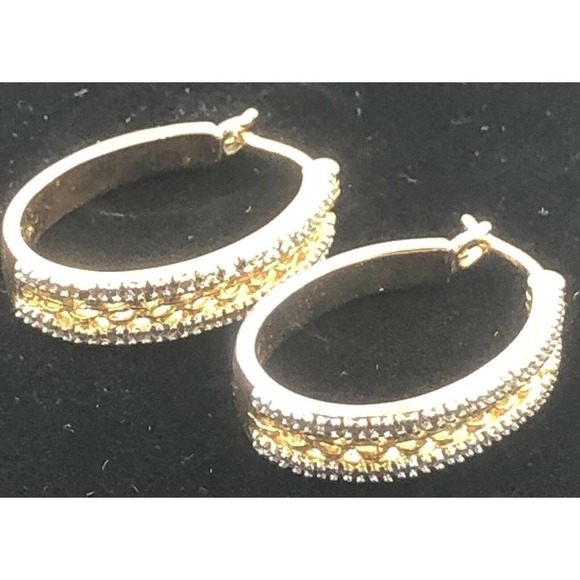 PAJ 88 Gold Plated Oval Hoop Diamond Earrings - Picture 8 of 8